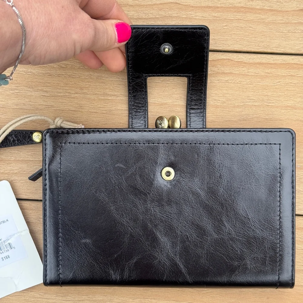 New HOBO Violet Black Leather Wristlet Wallet NWT - Picture 5 of 9